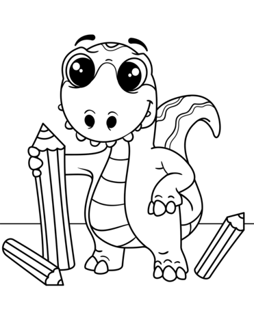 Dinosaur With Pencils Coloring Page